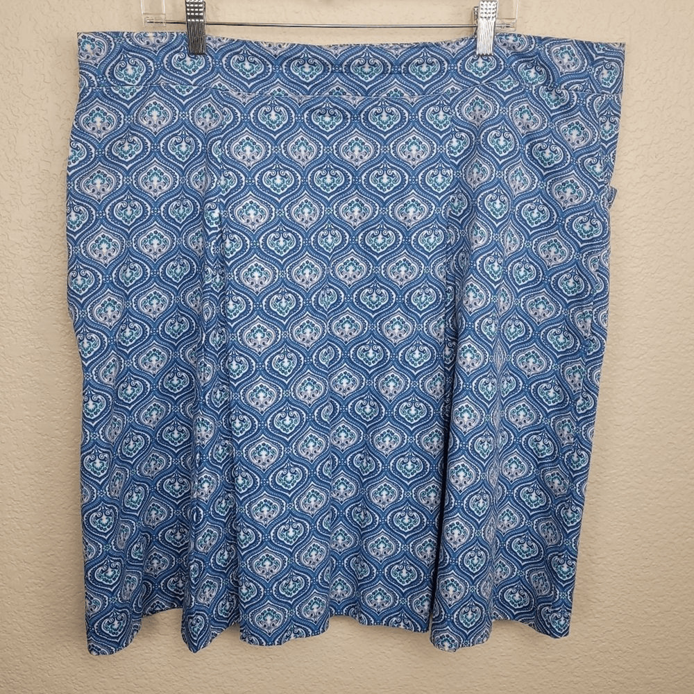 George Blue Purple Geometric Print Pleated Vintage Skirt Size 18 (6886)
